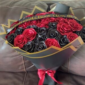 50 Count red and black graduation eternal roses